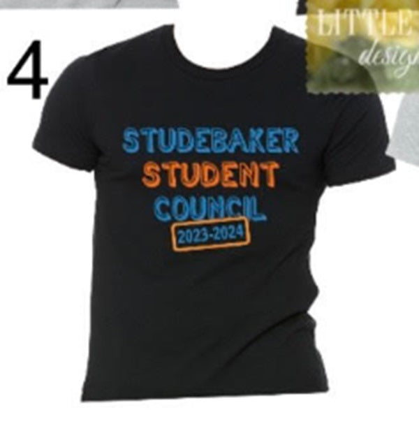 Studebaker Student Council Tshirts - QTY 20 @ $8 each / Youth S-5, Youth M-8, Youth L-3, Youth XL-5, Adult S-2, Adult M-2, Adult XL-1