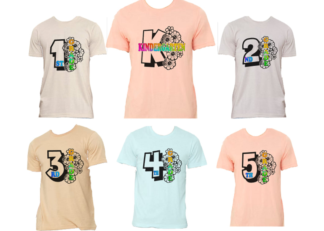 ADULT SIZES - Choose Your Grade Floral Teacher/Back To School Shirt