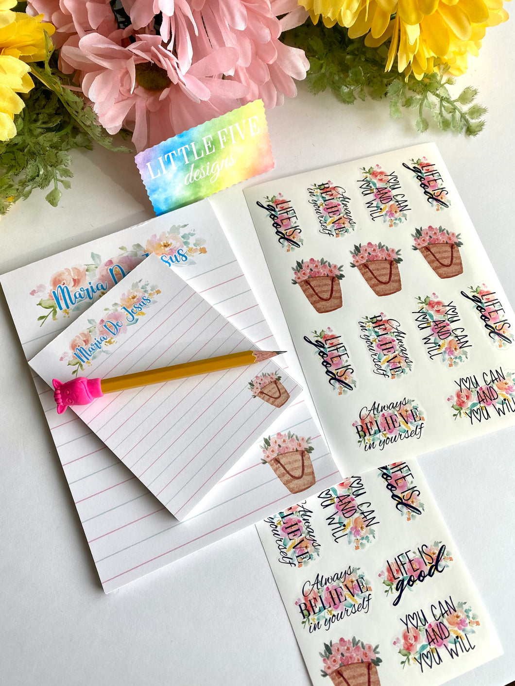 Personalized, Custom Notepad - 32 Pages - Floral Design